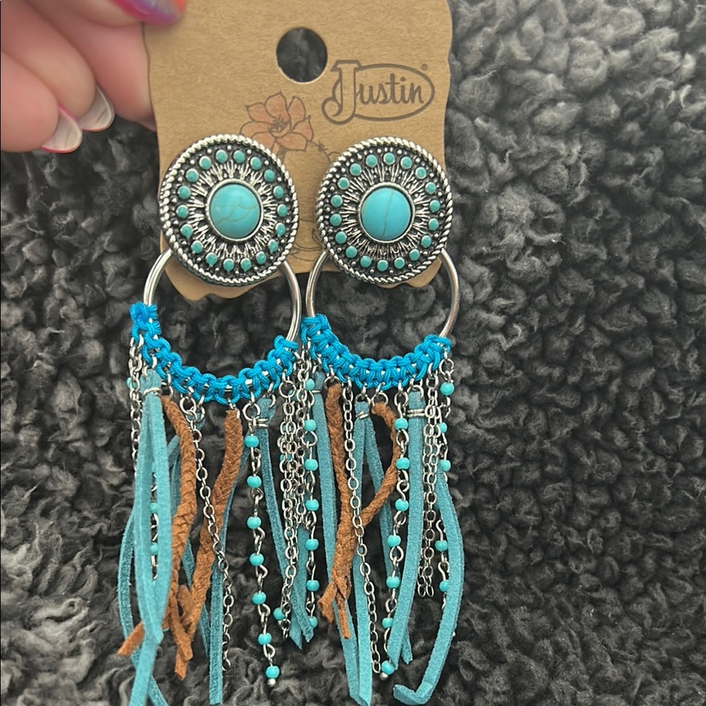 Justin Boots Blue and Silver Dreamcatcher Earrings